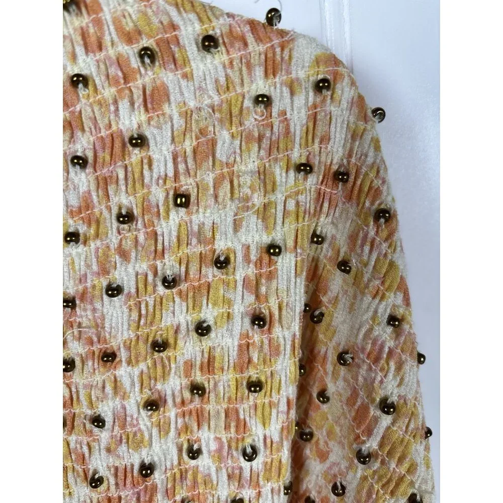 Free People x Intimately Kadence Robe Womens XS Beaded Smocked Maxi Duster Boho - Picture 7 of 9